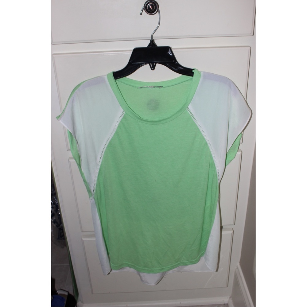 Scoop Neck Green and White Top